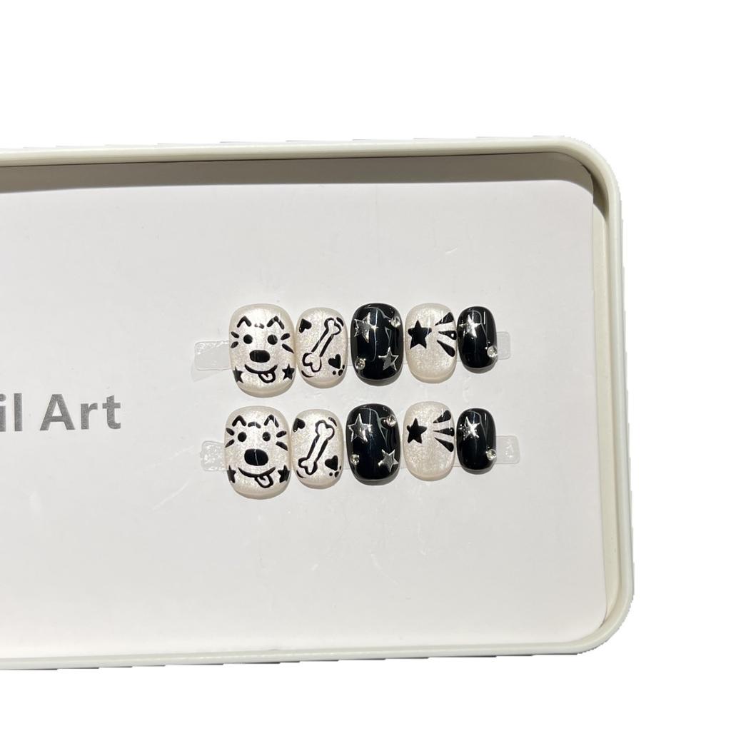 Hand-painted Cute Cartoon Cat Eye Nail Art Film Daily Short Wear Armor Pure Handmade