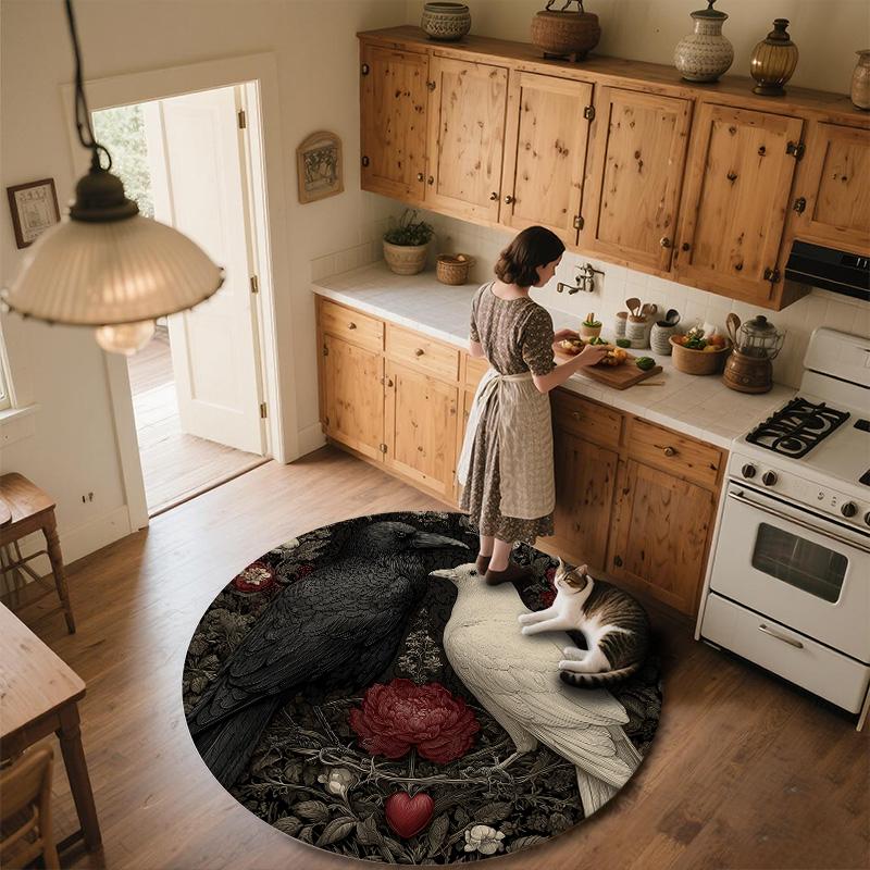 Flower Crow,Round Area Rug,Carpet Rug for Living Room Bedroom Sofa Playroom Decor,Non-slip Floor Mat