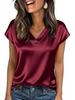 2026 Spring/Summer Solid Color V-neck Satin Casual Women's T-shirt