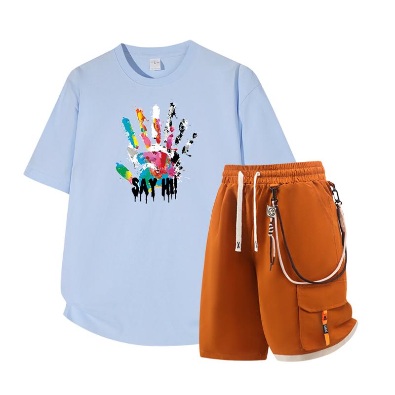 Dmo Men's Short Sleeved Set Summer Short Sleeved Slim Fit Upper Garment Men's Two-piece Set