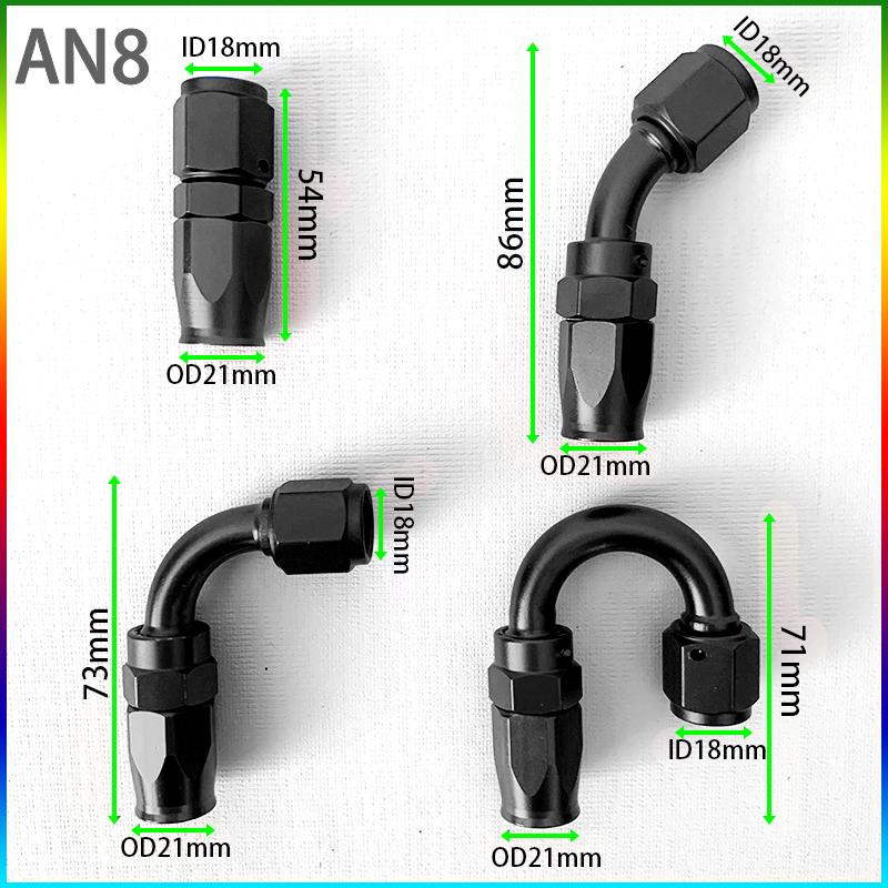 2PCS Swivel Hose End Fitting AN4AN6AN8AN10AN12 Fittings Adapter 0°/45°/90°180°  Aluminum Oil Fuel Line Reusable Universal  Black