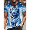 Men's White Tiger 3D Printed T-Shirt Casual Short Sleeve Crewneck Top Cool Blue Snow Animal Graphic Tee Trendy Streetwear Summer Fashion Clothes