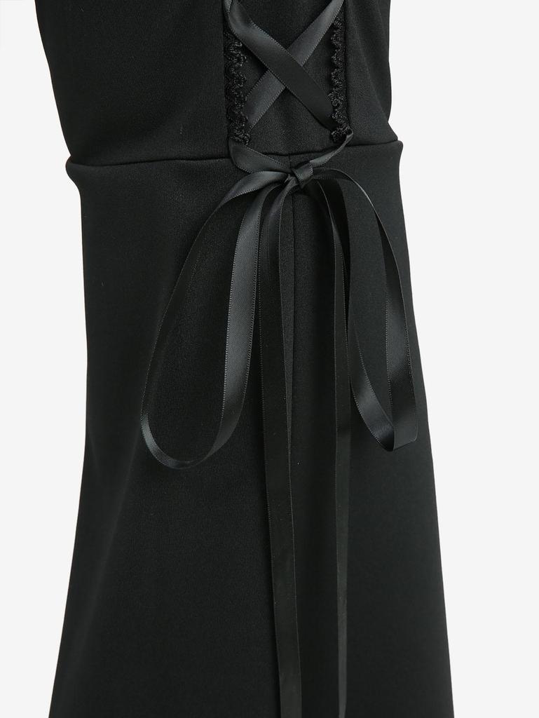 Rosegal Plus Size Lace Up Side Scalloped Hem Solid High Low Asymmetric Flare Pants