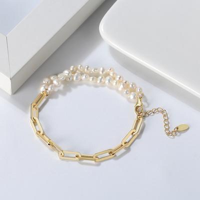 S925 Sterling Silver Bracelet Natural Freshwater Pearl Shaped Jewelry