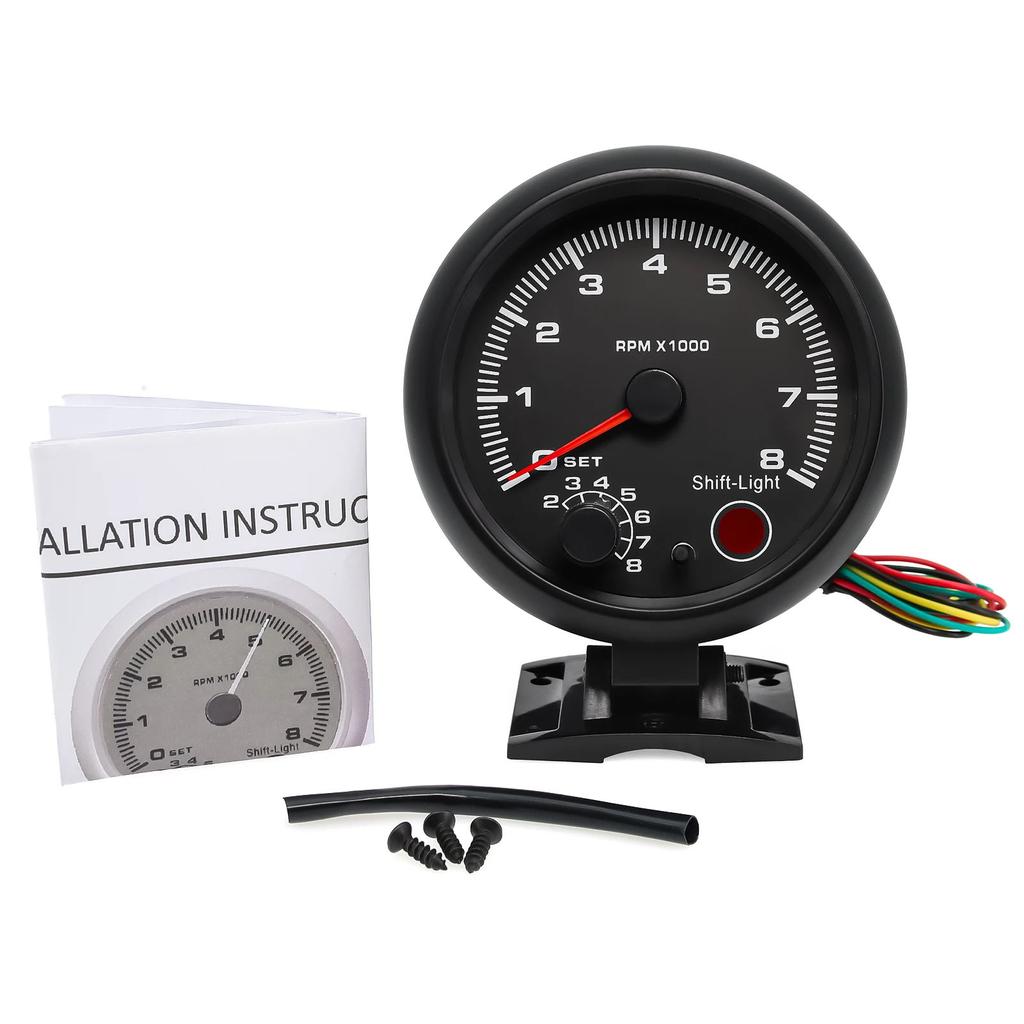 3.75 Car Universal Black Tachometer Gauge Blue Inter Shift Light 0 8000 RPM