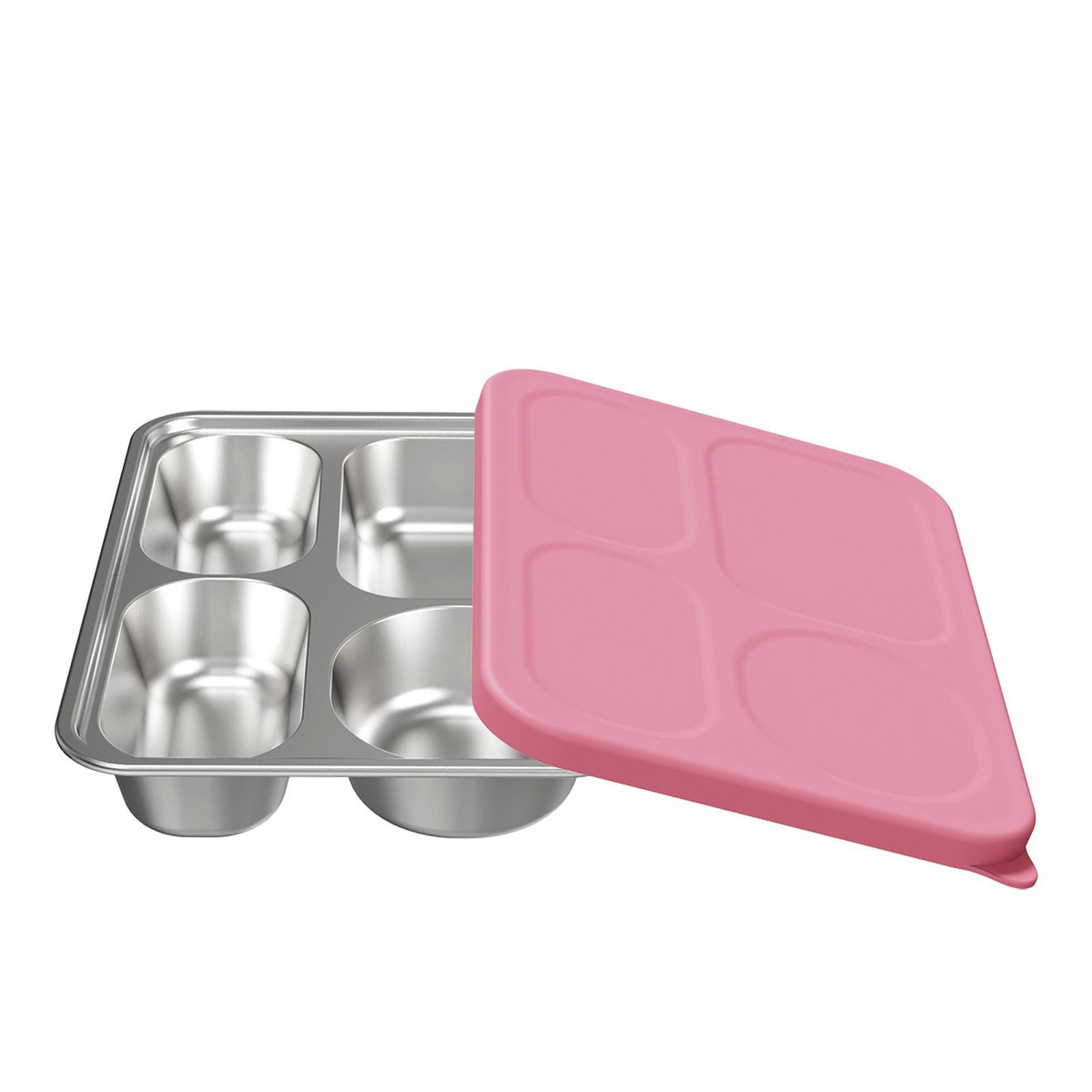 

Stainless Steel Divided Plate for Kids with Silicone Lid, 4-Compartment Baby Dinner Plate, Children Tableware розовый