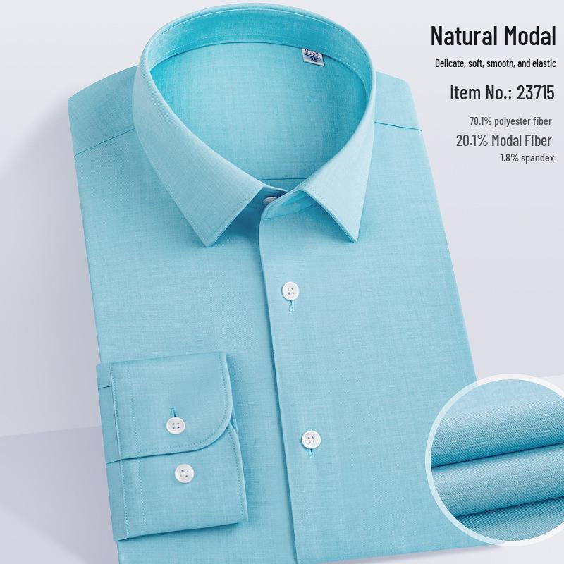 Herren Modal Stretch Langarmhemd - Bügelfrei Weiß, Frühlings- & Herbststil, Anpassbares LOGO, Berufskleidung.