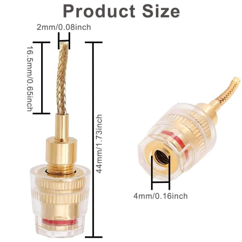 Xiatiaosann 4-Piece Flex Pin Banana Plug to 4mm Female Banana Jack Speaker Audio Connector Adapter with Spring Terminals for Amplifiers and Audio Equi