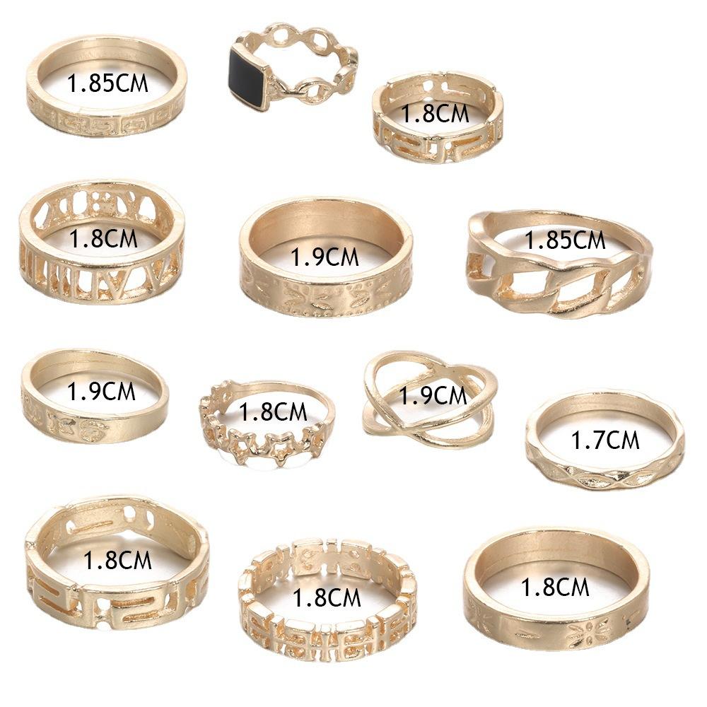 Wind Personality Exaggerated Punk Wind Metal Ring, Star Black Ring 13-Piece Set