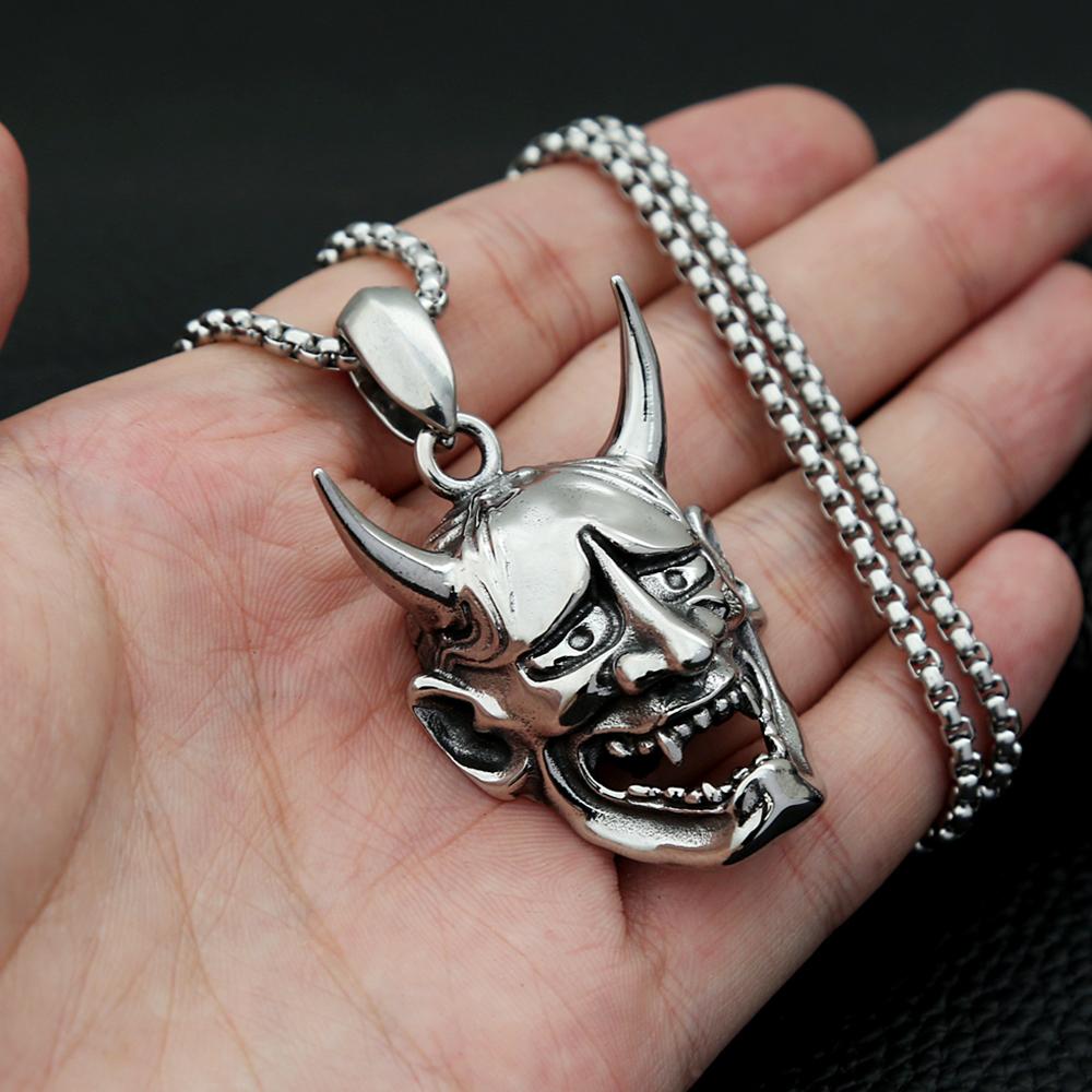 Vintage Personality Prajna Mask Pendant Necklaces For Men 316L Stainless Steel Domineering Demon Skull Jewelry Gift