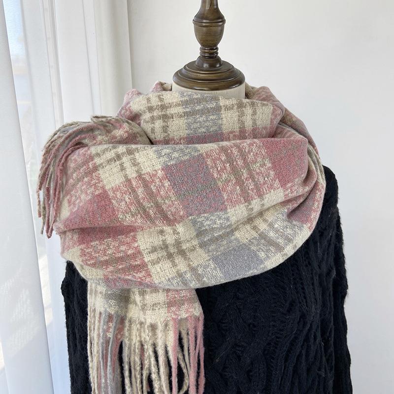 Autumn Winter Women Retro Knitted Scarf Headscarf Lady Men Casual Preppy Plaid Tassel Scarve Mujer Male Wrap Shawl Korean Style