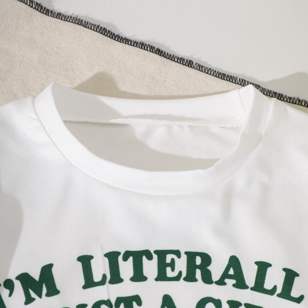 Bambina Estate Abbigliamento T-shirt a Manica Corta e Set di Pantaloncini Stampa Lettere Fiocco Outfit Casual