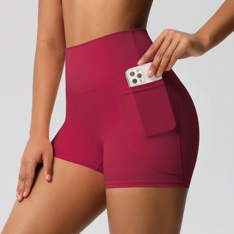 Fashion Nude Feel Brushed Pocket Sports Shorts Women's High Waist Shaping Fitness Shorts Yoga Shorts Tight