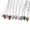 Handmade Silver Mesh Pocket Crystal Tiger Stone Agate Small Mushroom Pendant Necklace Jewelry N697