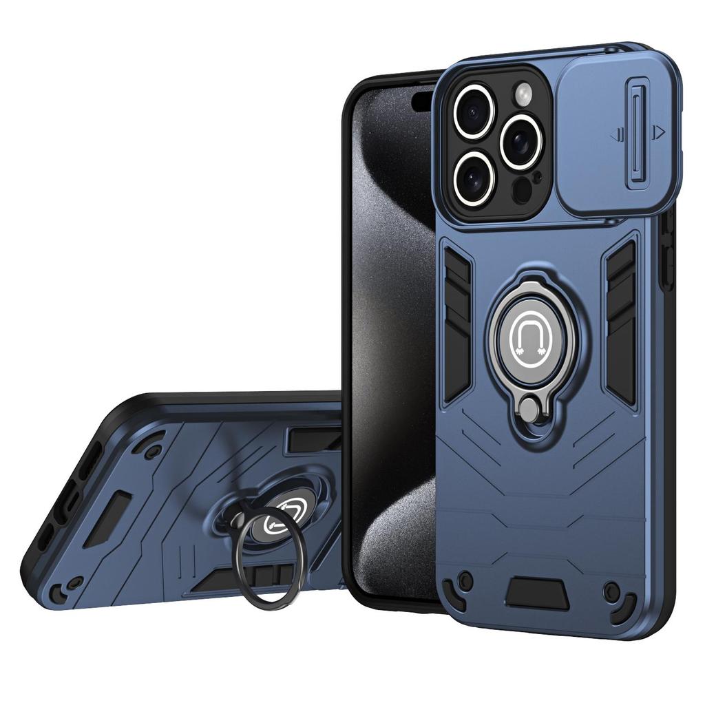 Armor Case for iPhone 15 16 Pro Max Plus/ 16E/ 14/ 13/ 12/ 11/ XS/ XR/ X with 360° Magnetic Metal Ring Holder,Sliding Camera Cover & Anti-Scratch Back