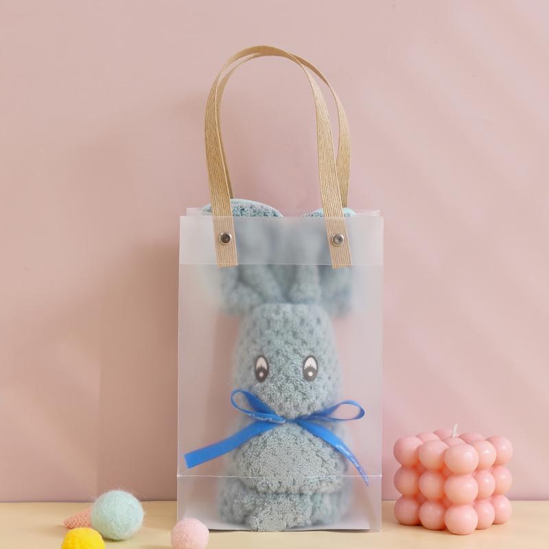 Plush Coral Fleece Towel with Bunny Design Soft Absorbent Hand Towel for Bathroom Kitchen and Travel 75x35 cm