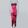 European & American Style Sexy Slim Fit Strapless Printed Long Dress with Side Slit for Women