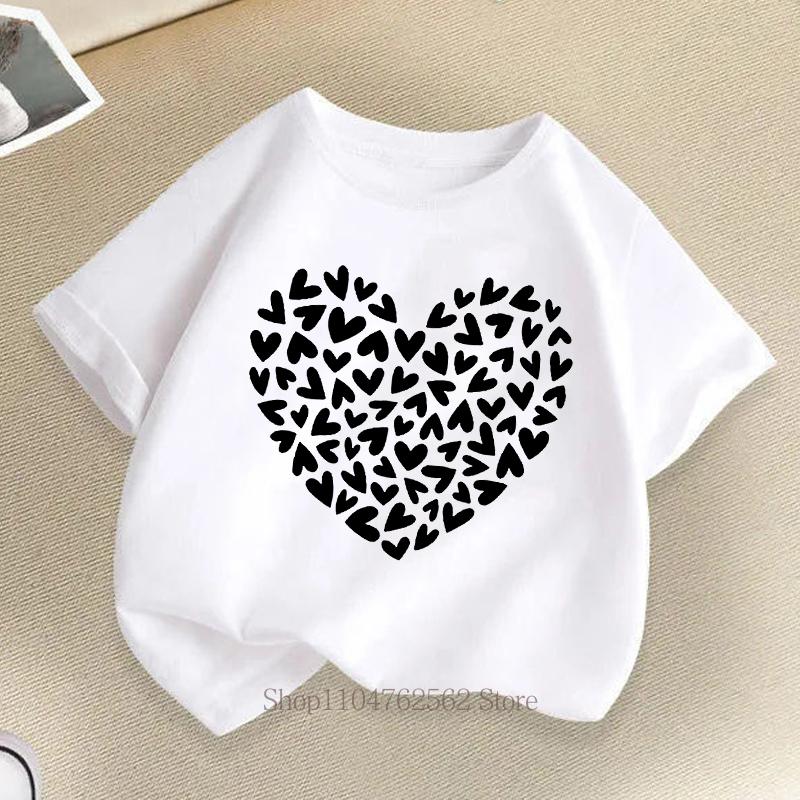Heart Graphic Print Children Tshirts Summer Casual Fashion Kawaii Girls Colorful Tops Kids ONeck Short Sleeve Tshirts