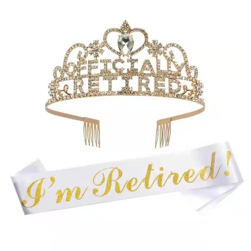 

Retirement theme gift tiara ceremony party accessories letter crown tiara strap award combination set