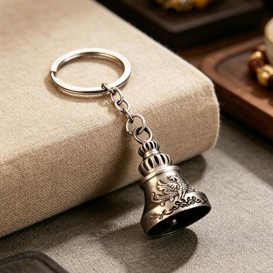 Keychain Pendant Traditional Pattern Retro Bell Design Crisp Ringing Sound Key Holder with Metal Key Ring Backpacks Suitcases Accessory