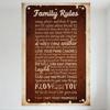 Vintage Family Rules Metal Tin Sign Rusty Distressed Aged Wall Plaque Whimsical Fun Art for Home Garden Man Cave Decor with Hole