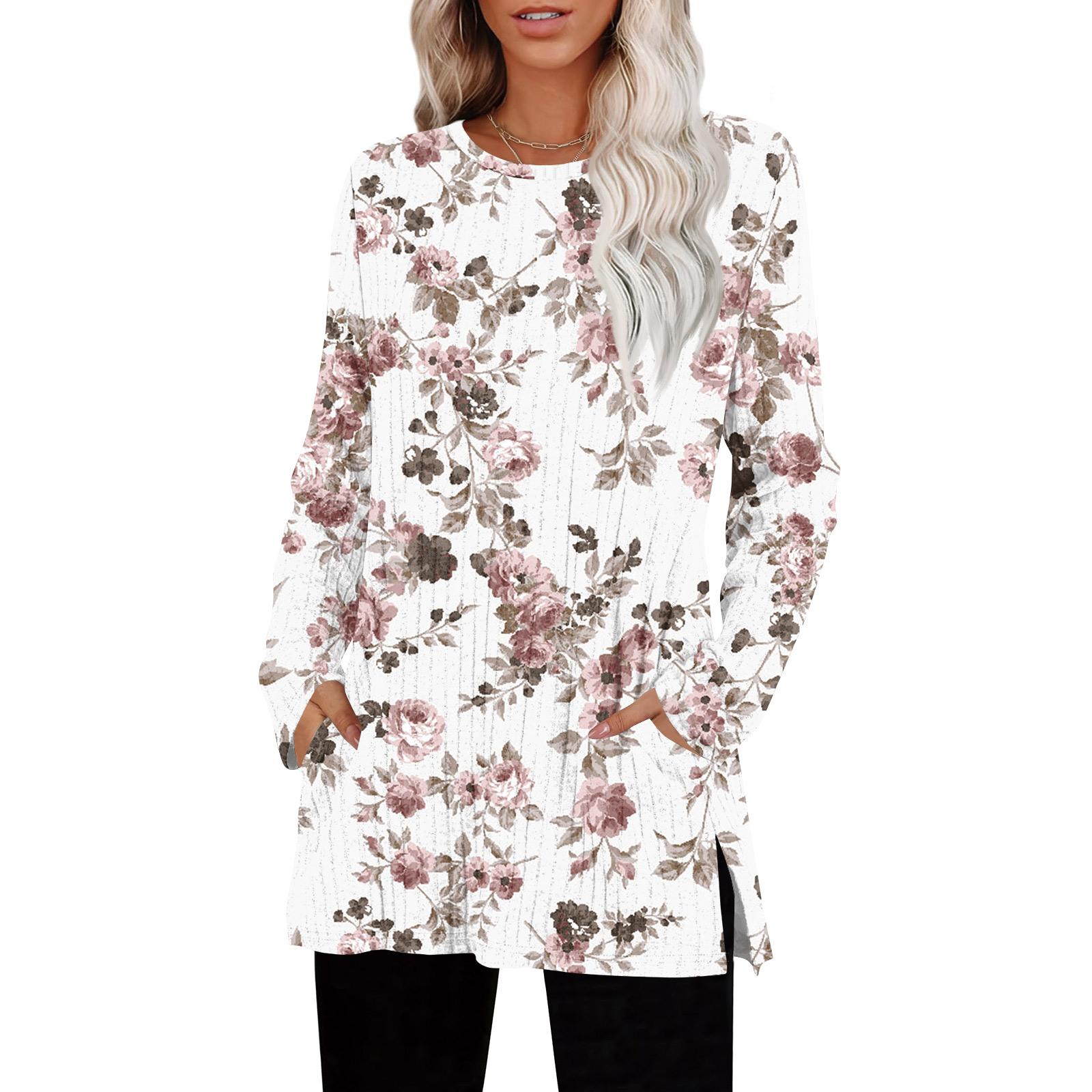 

Женские свитера с круглым вырезом, рубашки с длинным рукавом и карманами, осенние наряды, модная зимняя одежда, боковой разрез XL белый