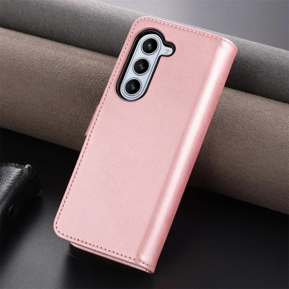 Fashion Business Sle Bla Flip Skin Feel Leather Phone Case for Samsung Galaxy Z Fold 7 6 5 4 3 Bracket Wallet Shockproof Cover