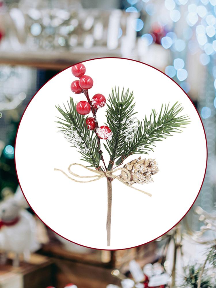 Christmas Artificial Berry Flower with Pinecones Fake Frost Branch DIY for Xmas Tree Wreath Floral Arrangement