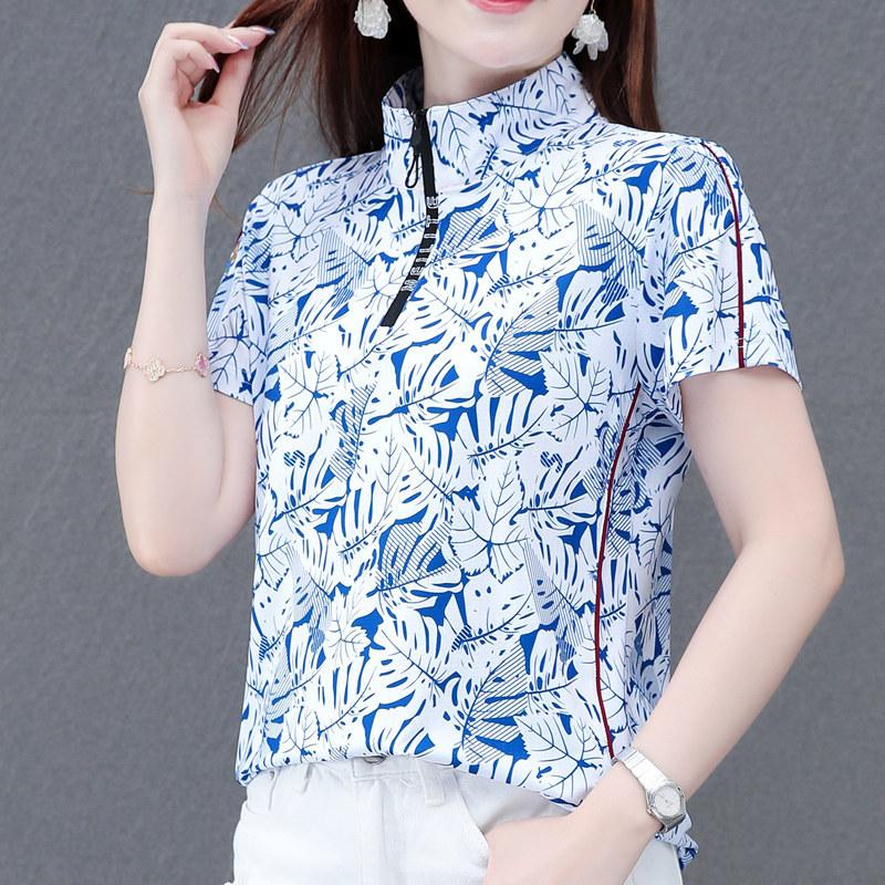 

Женская футболка с коротким рукавом из ледяного шелка, летняя повседневная футболка со стойкой, быстросохнущий топ M белый