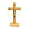 F26C Wood Catholic Jesus Cross Crucifix with Stand Religious Prayer Tabletop Decoration Home Shelf Tabletop Ornaments Gift