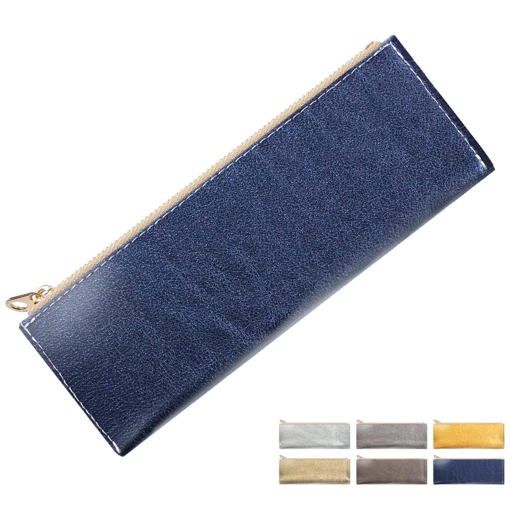 Genuine leather pen pencil pen writing pencil Italian pen chrome indigo case, glitter, case, leather, holder, compact, slim, stationery, implements,