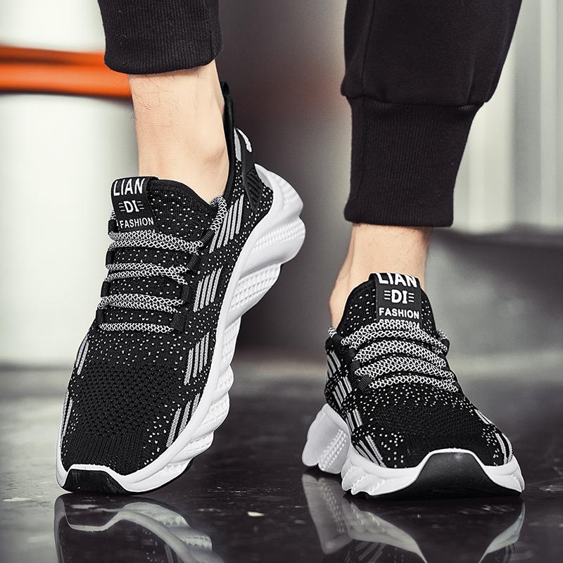 new breathable mesh surface student casual sports shoes men fly woven lightweight running shoes non-slip soft sole