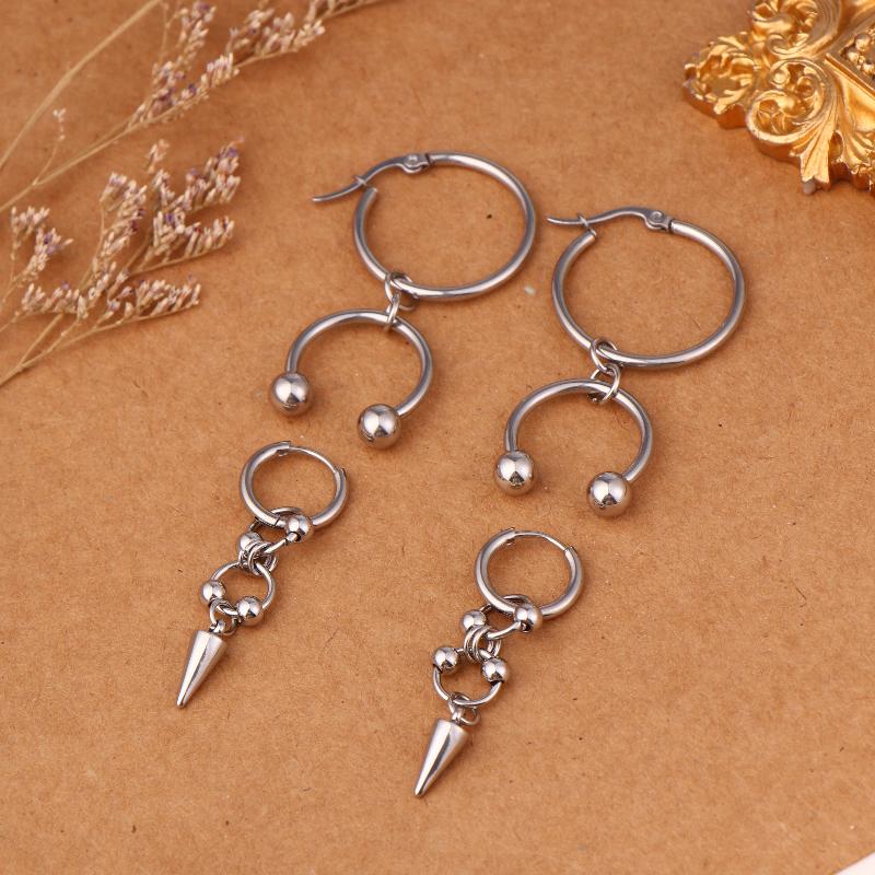 Aesthetic Stainless Steel U-Shaped Horseshoe Hoop Earrings Y2K Nore Clip Charms Drop Earrings Punk Gothic Jewelry