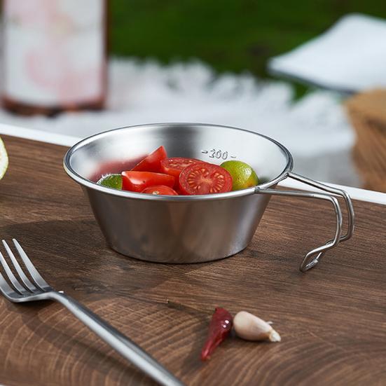 Stal nierdzewna Miska Campingowa 300/500ML z Uchwytem Przenośna Lekka Outdoor Turystyka Piknik Miska na Zupę Kubek ze Skalą