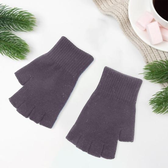 1 Pair Black Half Finger Gloves Women Men Woolen Yarn Knitting Gloves Solid Color Elastic Warm Riding Sport Workout Mittens