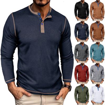Herren Farbblockiertes Vielseitiges Langarmshirt Retro T-Shirt Unterhemd