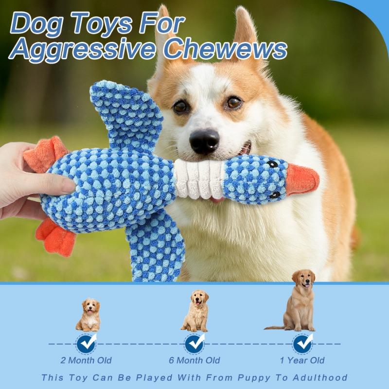 Squeaky Plush Goose Dog Toy, Interactive Stuffed Pet Chew Toy for Puppies Small Dogs, Durable Teeth Cleaning Crinkle Toy