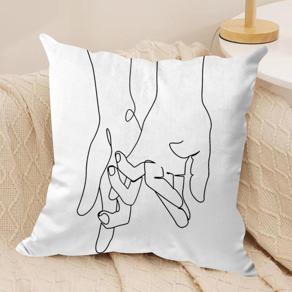 Black White Couple Line Cushion Cover Soft Plush Fabric Double-Sided Printed Sofa Cushion Cover for All Seasons Home Decor Gift