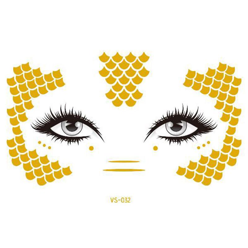 Pegatinas de purpurina para tatuajes faciales, tatuajes temporales metálicos dorados, calcomanías de maquillaje impermeables para chicas, fiestas, festivales de música