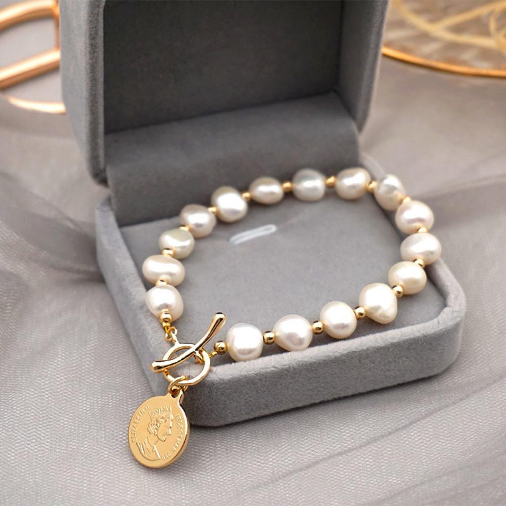 Baroque Natural Freshwater Pearl Beaded Bracelet Women's High-end Sense Light Luxury Niche Design Sense Versatile Jewelry