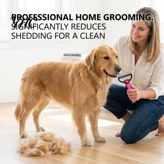 Dog Deshedding Brush Pet Detangling Rake with Comb, Double-Sided Undercoat Cat Dematting Brush, Comb for Tangles Removes And Loose Fur, Gentle