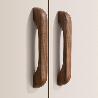 Massivholz Brückenform Schrankgriff, Holzfarbe, Cremefarben, für Küchenschubladen und Kleiderschränke, Neuer Chinesischer Stil.