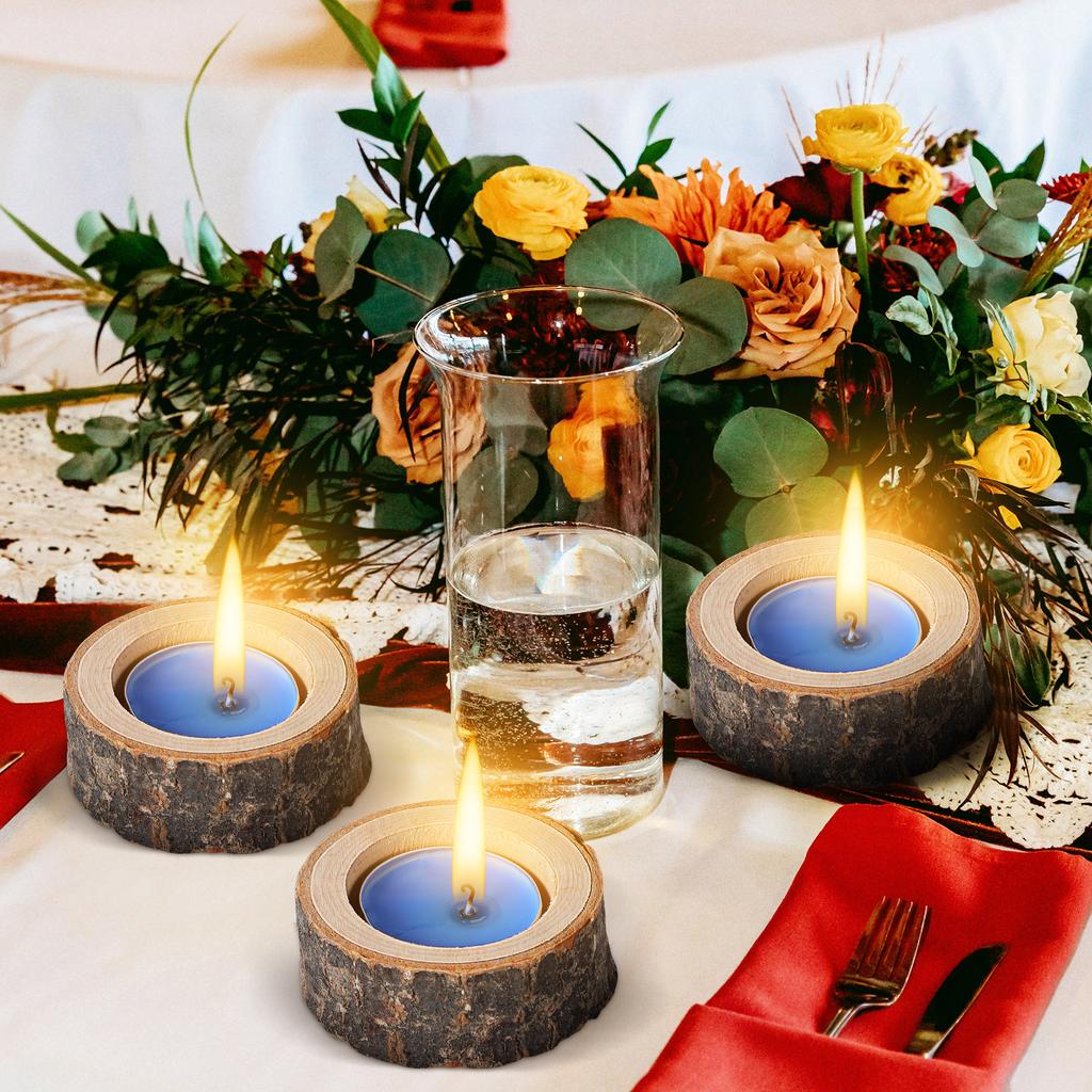 24Pcs Wood Holders Natural Birch Stump Tealight Holder Set for Rustic Centerpieces Home Decor Thanksgiving Christmas