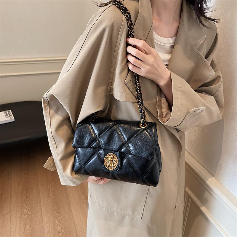  Retro Fashion PU Underarm Chain Shoulder Bag Unisex Coffee Black for Travel