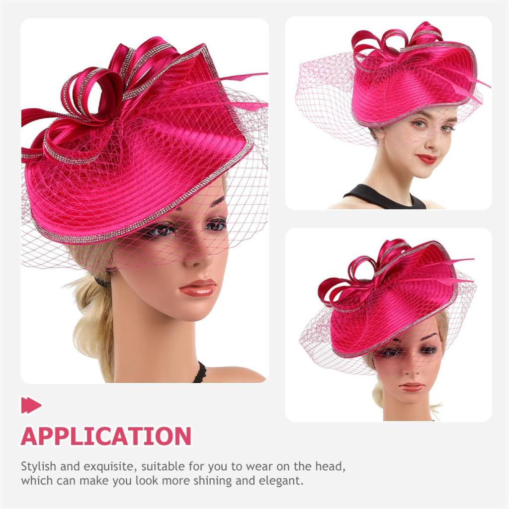 VALICLUD Women’s Elegant Cocktail Tea Party Fascinator Hat Headband in Rose Red, Lightweight Mesh Material, Wedding and Special Occasion Accessory