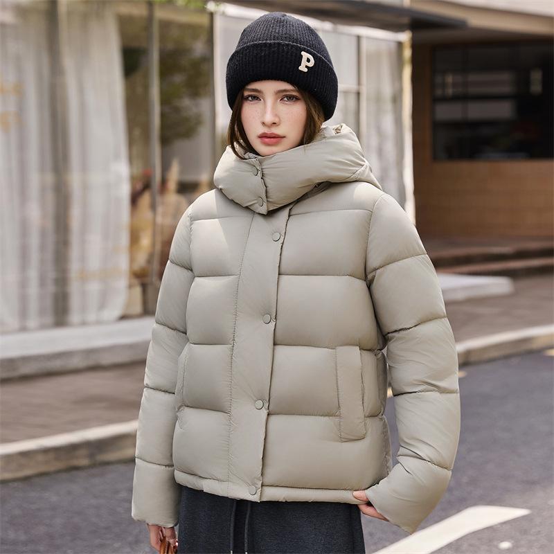 Simple European and American sports style down cotton clothes women's thermal hooded jacket autumn and winter thick jacket puff down cotton clothes