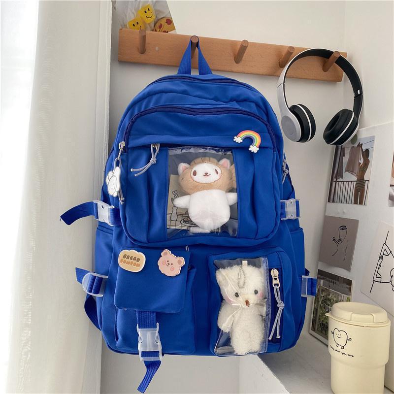 Backpacks Candy Color Sweet Cute School Bags Large Capacity Multi-pockets Water Proof Students College Korean Style(Without Toy Accessories)