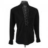 Spring Autumn Men Shirt Lace-up Stand Collar Long Sleeves Solid Color Loose Retro Medieval Mid Length Casual Cosplay Performance Top
