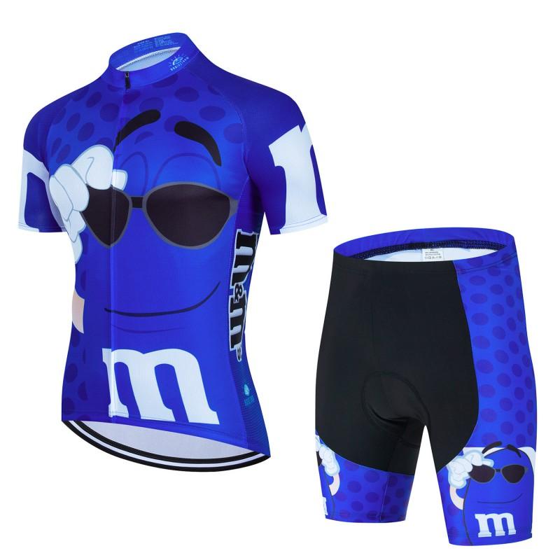 Mens Womens Cycling Bib Shorts Set With Cartoon MMs Design Breathable Moisture-Wicking Bike Outfit
