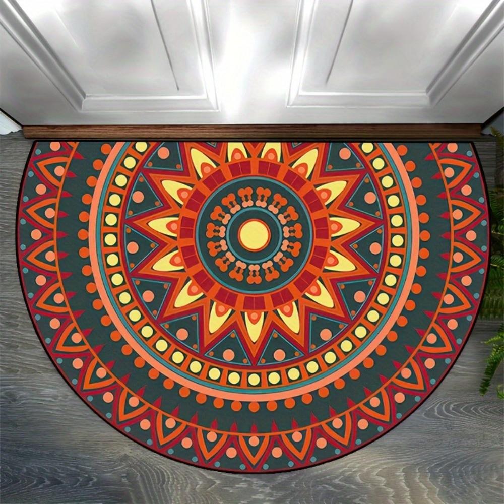Thickened Non Slip Half Round Doormat Flower Floral Boho Door Mat Washable Absorbent Entrance Door Carpet Outdoor